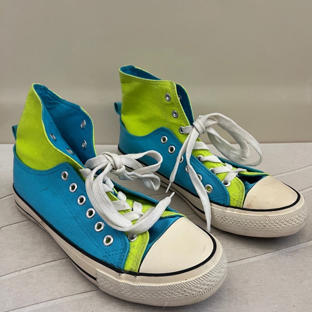 Women’s High-Top Sneakers - Neon Blue and Green